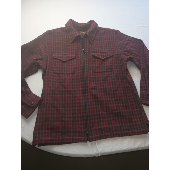 Woolrich Red Plaid Wool Full Zip Jacket Double Breast Women Size Large Gorpcore - Picture 1 of 4